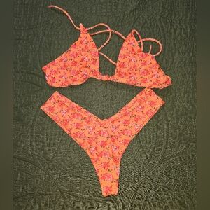 Skatie Floral Bikini Set in Orange Size Large